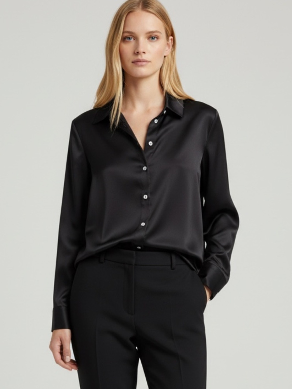 Jon and Anna Black Satin Long Sleeve Blouse Shirt Women’s Size Small